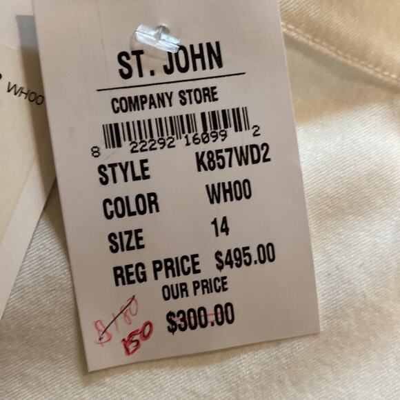 St. John Couture Women’s White Bootcut Jeans w/ Brown Lace Fringe Back Pockets - Picture 5 of 15